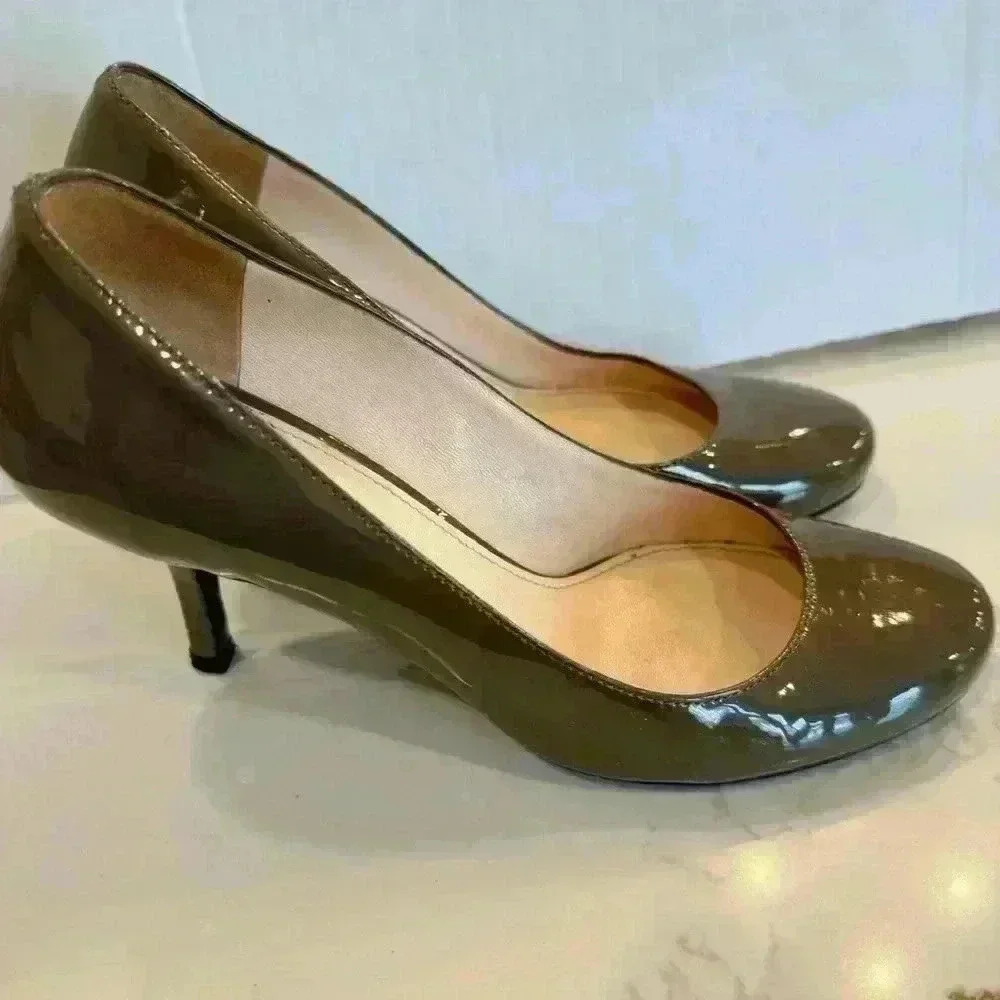 Prada Milano Patent Leather Stiletto Pumps (Dark Taupe) Size 36